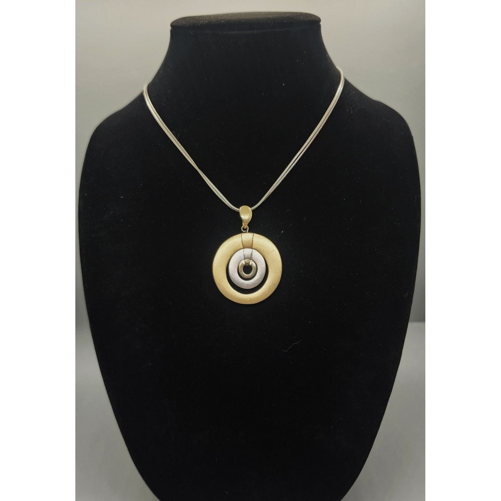 Chico's Pendant Necklace Two Tone Concentric Circles Brushed Metal Adjustable